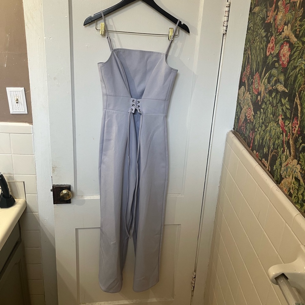 Sugarlips Dusty Blue Lace-Up Wide Leg Jumpsuit - Size Medium